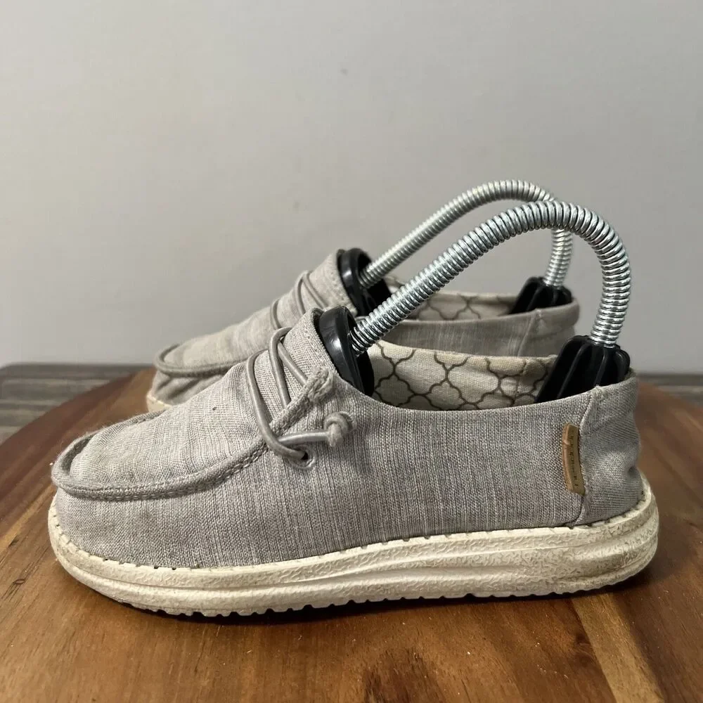 Hey Dude Linen Gray Wendy Youth Size K11 Slip On Sneaker Shoes